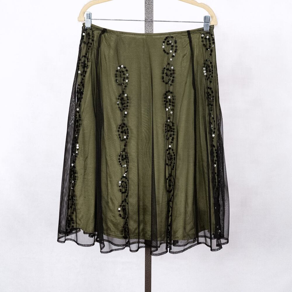Women's Sheer + Sequins Forest Green Fairy Whimsygoth Goblincore Skirt US Size 6
